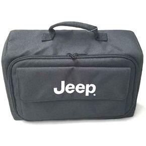 Mopar 82215910 Storage Bag Black storage bag with Jeep logo on the front with panel zipper access, front pocket, inside pockets and straps for organization