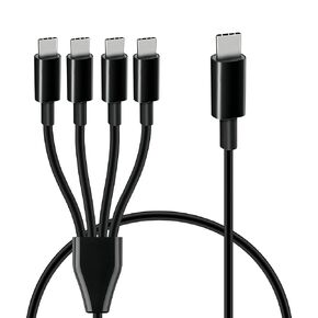 كابل شحن متعدد USB C قصير من GELRHONR، كابل شحن USB C ذكر إلى 4 أنواع C ذكر، سلك شحن 4 في 1 متوافق مع الهاتف المحمول/Android والمزيد (أسود-0.5 متر-4 USB C)