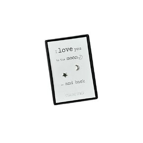 Sterling Silver Moon & Star Earrings with gift box | Love you to the moon and back gift | Moon and star studs