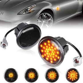 Sequential Dynamic LED Side Marker Lights for 2009-2020 Nissan 370z Z34、2003-2009 350Z Z33 Amber Front Side Turn Signal Blinker Indicator Lamps OEM#26160-2EK0A 26165-2EK0A 2PCS