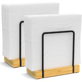 Napkin Holder for Table Set of 2, Bamboo Iron Napkin Dispenser for Kitchen Dining Table Farmhouse Cocktail Picnic Bar Rustic Wood Holders for Paper Mail Suits All Dining Room.(Black & Brown, 2)