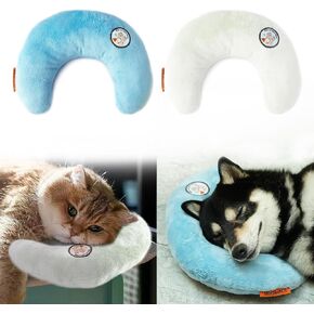 Dog Pillow, Dog Calming Pillow for Small Dog and Cats, U-Shaped Half Donut Dog Neck Pillow, Deep Sleep Fluffy & Cozy Pet Calming Toy, Joint Relief Sleeping Improve(2 Pack(Blue&White)