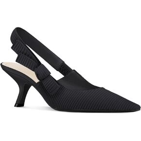 Coutgo Womens Slingback Kitten Heels Closed Pointed Toe Bowknot Knitted Slip On Work Pumps Dress Shoes
