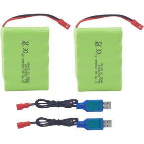 Fytoo 2PCS 6.0V 2800mah AA Rechargeable Battery with JST-2P Plug with USB Charging Cable for The New Huina 540 Dump 520 RC Bulldozer and 510 Excavator 540 Engineering Truck Truck RC Toy RC Car