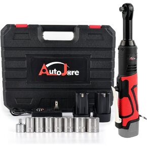 Extended 18V Cordless Electric Ratchet Wrench Set 3/8" Drive 450RPM Power Ratchet Tool Kit 60 ft-lbs Cordless Ratchet Kit with 1/4" Socket Adapter, 7pcs Socket, Charger and 2pcs Batteries