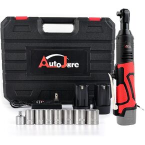 Extended 18V Cordless Electric Ratchet Wrench Set 3/8" Drive 450RPM Power Ratchet Tool Kit 60 ft-lbs Cordless Ratchet Kit with 1/4" Socket Adapter, 7pcs Socket, Charger and 2pcs Batteries