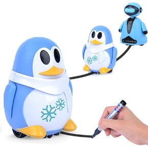 Mini Induction Robot Toys Track Penguin Interactive Toys Follow The Black Lines You Draw and LED Lights Educational Toys Children's Gifts