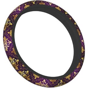 Purple Flowers Cute Steering Wheel Cover for Women Girls Car SUV 15 Inch Universal Fit Auto Accessories Personalized