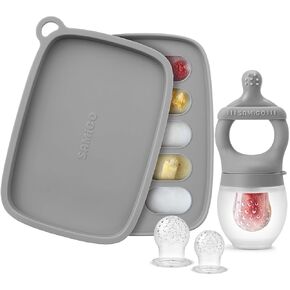 Baby Food Fruit Feeder and Breastmilk Popsicle Mold Set, Silicone Fruit Teether, Food Feeder Pacifier for Teething Relief, Freezer Tray, Baby Feeding Essentials, 4 Months+