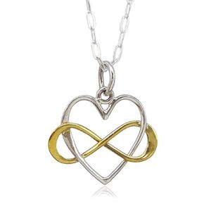 Sterling Silver and Bronze Infinity Heart Two Tone Charm Necklace, 18"