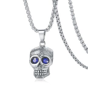 YAMI Cross Necklace for Men, Skull North Viking Pirate Amulet Cool Titanium Steel Goth Gengar Pendant for Women, Norse Jewelry Gifts for Boyfriend/Brother/Husband Birthday Halloween, Silver