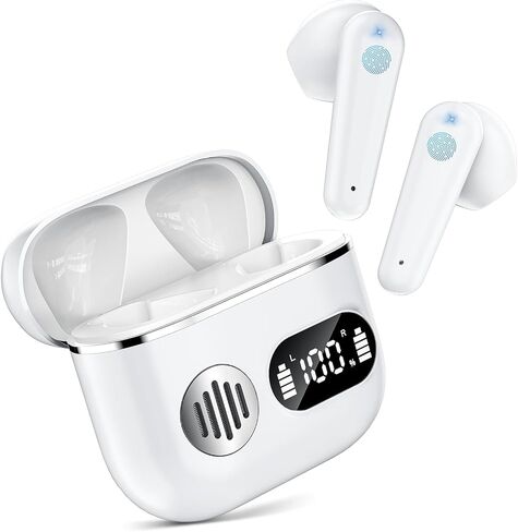 Wireless Earbuds 2024 Sport Bluetooth Headphones Stereo Earphones with ENC Mic Wireless Earphones in Ear Earbuds with Dual LED Display, 48H Playtime, Running Headphones IP7 Waterproof, White in Saudi Arabia