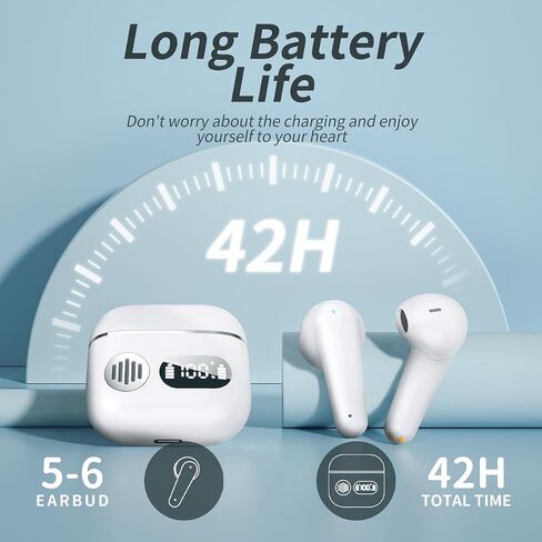 Wireless Earbuds 2024 Sport Bluetooth Headphones Stereo Earphones with ENC Mic Wireless Earphones in Ear Earbuds with Dual LED Display, 48H Playtime, Running Headphones IP7 Waterproof, White in Saudi Arabia