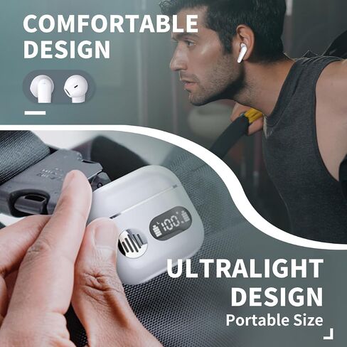 Wireless Earbuds 2024 Sport Bluetooth Headphones Stereo Earphones with ENC Mic Wireless Earphones in Ear Earbuds with Dual LED Display, 48H Playtime, Running Headphones IP7 Waterproof, White in Saudi Arabia