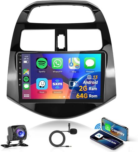 2G+64G Car Radio for Chevrolet Spark 2011-2014 with Wireless Carplay Android Auto - 9 Inch Touch Screen Android 13 Car Radio - GPS/WiFi/Bluetooth/FM/SWC/HD Backup Camera in Saudi Arabia