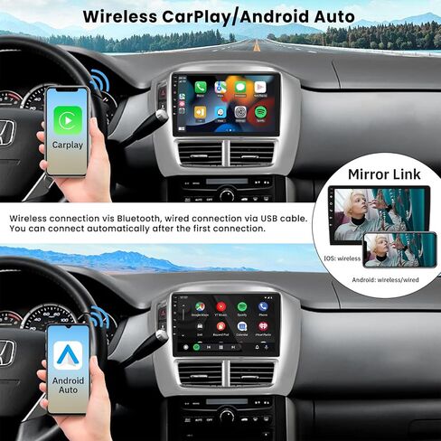 2G+64G لسيارة Honda Pilot 2006-2008 ستيريو سيارة Android مع Carplay لاسلكي Android Auto، شاشة لمس 9 بوصة راديو سيارة بلوتوث يدعم نظام تحديد المواقع والملاحة WiFi وصوت FM SWC USB + كاميرا احتياطية in Saudi Arabia