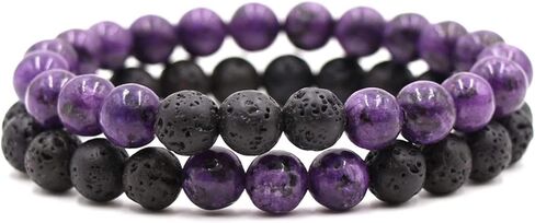 Caiyao 2Pcs Matte Lava Rock Volcanic Stone Beads Stretch Bracelet Stacking Essential Oil Diffuser Tiger Eye Seed Energy Yoga Bracelet for Men Women Stress Relief Aromatherapy Jewelry in Saudi Arabia