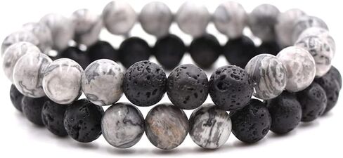 Caiyao 2Pcs Matte Lava Rock Volcanic Stone Beads Stretch Bracelet Stacking Essential Oil Diffuser Tiger Eye Seed Energy Yoga Bracelet for Men Women Stress Relief Aromatherapy Jewelry in Saudi Arabia