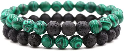 Caiyao 2Pcs Matte Lava Rock Volcanic Stone Beads Stretch Bracelet Stacking Essential Oil Diffuser Tiger Eye Seed Energy Yoga Bracelet for Men Women Stress Relief Aromatherapy Jewelry in Saudi Arabia