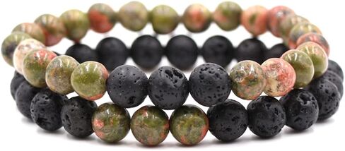 Caiyao 2Pcs Matte Lava Rock Volcanic Stone Beads Stretch Bracelet Stacking Essential Oil Diffuser Tiger Eye Seed Energy Yoga Bracelet for Men Women Stress Relief Aromatherapy Jewelry in Saudi Arabia