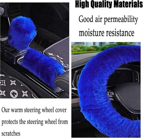 4PCS Set Fluffy Steering Wheel Covers with Handbrake Cover & Gear Shift Cover & Plush Keychain Steering Wheel Cover for Women Furry Car Accessories Universal Fit 14.96Inch (Yellow) in Saudi Arabia
