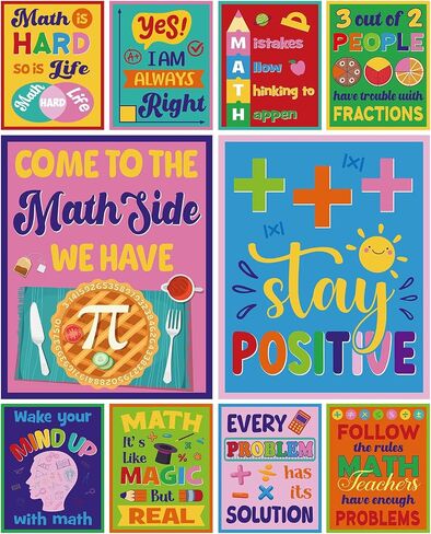 10 Pcs Math Classroom Wall Decor Math Educational Poster for Classroom Inspirational Education Poster Growth Mindset Bulletin Board Set for Middle High School Math Teacher 11 x 14 Inch in Saudi Arabia