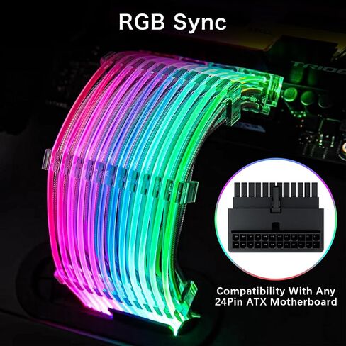 24 Pin RGB Cable Extension Kit, 16AWG PSU PC Cable Extension for All ATX Major Motherboard Cable Management, Support 5V 3Pin Synchronized in Kuwait