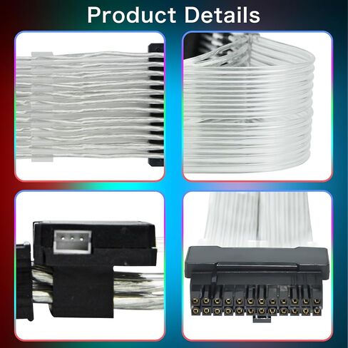 24 Pin RGB Cable Extension Kit, 16AWG PSU PC Cable Extension for All ATX Major Motherboard Cable Management, Support 5V 3Pin Synchronized in Kuwait