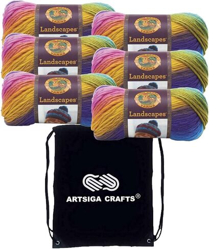 Lion Brand Landscapes Blue Lagoon 545-207 (3-Skeins - Same Dye Lot) Worsted Medium #4 Acrylic Yarn for Crocheting and Knitting - Bundle with 1 Artsiga Crafts Project Bag in Saudi Arabia