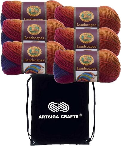 Lion Brand Landscapes Blue Lagoon 545-207 (3-Skeins - Same Dye Lot) Worsted Medium #4 Acrylic Yarn for Crocheting and Knitting - Bundle with 1 Artsiga Crafts Project Bag in Saudi Arabia