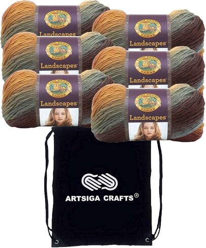Lion Brand Landscapes Blue Lagoon 545-207 (3-Skeins - Same Dye Lot) Worsted Medium #4 Acrylic Yarn for Crocheting and Knitting - Bundle with 1 Artsiga Crafts Project Bag in Saudi Arabia