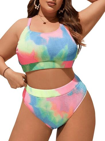 GORGLITTER Women's Plus Size High Waisted Bikini Set Tie Dye Tummy Control Bathing Suits Swimwear in Saudi Arabia