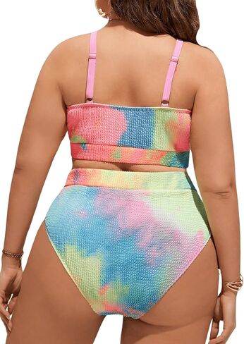 GORGLITTER Women's Plus Size High Waisted Bikini Set Tie Dye Tummy Control Bathing Suits Swimwear in Saudi Arabia