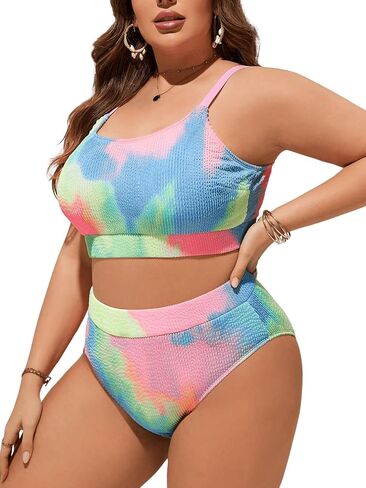 GORGLITTER Women's Plus Size High Waisted Bikini Set Tie Dye Tummy Control Bathing Suits Swimwear in Saudi Arabia