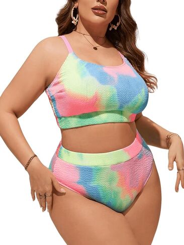 GORGLITTER Women's Plus Size High Waisted Bikini Set Tie Dye Tummy Control Bathing Suits Swimwear in Saudi Arabia