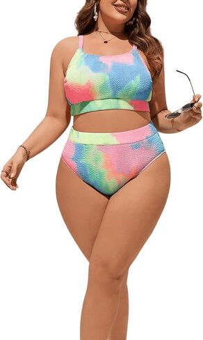 GORGLITTER Women's Plus Size High Waisted Bikini Set Tie Dye Tummy Control Bathing Suits Swimwear in Saudi Arabia