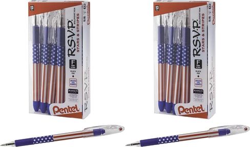 Pentel RSVP Ballpoint Pen, (0.7mm) Fine Line, Flag Barrel, Black Ink,(12 count) in Saudi Arabia