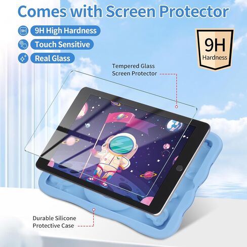 حافظة لجهاز iPad 9th 8th 7th Generation مقاس 10.2 بوصة للأطفال والفتيات مع واقي شاشة ومسند لطيف من السيليكون وغطاء حماية كامل للجسم للكمبيوتر اللوحي (2021/2020/2019) in Kuwait