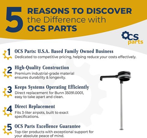 أجزاء OCS 35091.0001 مجموعة جذعية لنظام تحضير القهوة Bunn Airpot | جذع بديل 9.8 بوصة لوعاء الهواء سعة 3 لتر موديل #32130 in Saudi Arabia