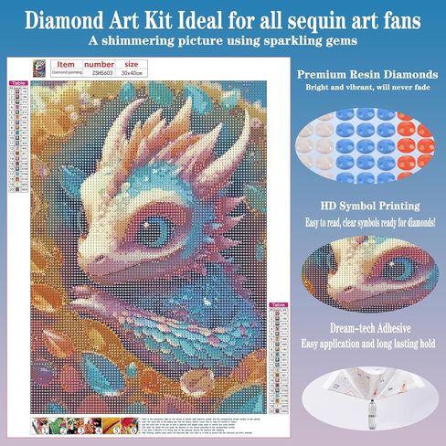 مجموعات الرسم الماسي فورلاند التنين للبالغين المبتدئين - 5D DIY لطيف التنين الكامل الحفر الماس مجموعات اللوحة الحرف لديكور جدار المنزل، مجموعات الفن الماس، 12 × 16 بوصة in Kuwait