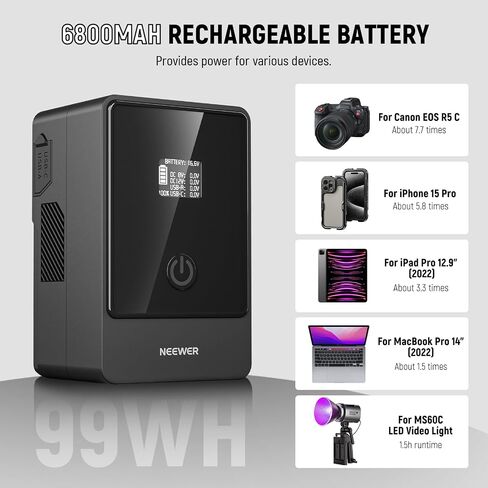 NEEWER PS099E Mini V Mount Battery & Plate Kit قابلة للطي مع LWS Arca Type QR Camera Mount Baseplate، قضبان 15 مم، 6800 مللي أمبير 99Wh 14.5V 65W PD Type C in/Output متوافق مع SmallRig BMPCC 4K 6K in Saudi Arabia