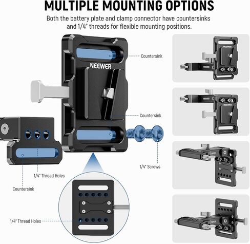 NEEWER PS099E Mini V Mount Battery & Plate Kit قابلة للطي مع LWS Arca Type QR Camera Mount Baseplate، قضبان 15 مم، 6800 مللي أمبير 99Wh 14.5V 65W PD Type C in/Output متوافق مع SmallRig BMPCC 4K 6K in Saudi Arabia