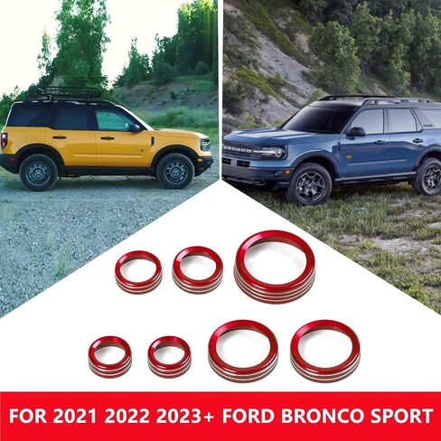 Air Conditioner Headlight Control Switch Knob Cover Trim for 2021 2022 2023 2024 New Ford Bronco Sport Interior Accessories Audio 4 Wheel Drive Trailer Gear Shift Aluminum Decoration 7 Pack Red in Saudi Arabia