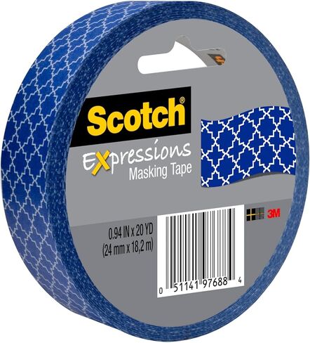 Scotch Expressions Masking Tape, .94 in x 20 yd, Blue Quatrefoil, 6 Rolls in Saudi Arabia