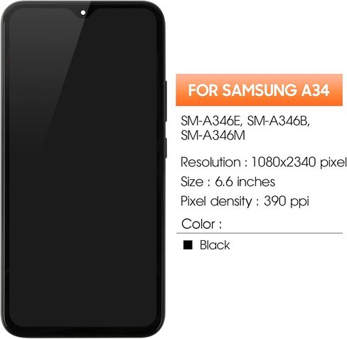قطع غيار شاشة INCELL لهاتف Samsung Galaxy A34 لشاشة Samsung A34 LCD SM-A346E SM-A346B SM-A346M قطع غيار تجميع شاشة تعمل باللمس مع إطار in Saudi Arabia