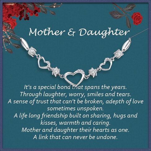 أساور من الفضة الإسترليني مرصعة بالزركونيا من القلب إلى القلب للأم مع صندوق هدايا وبطاقات هدايا مجوهرات عيد الحب in Kuwait