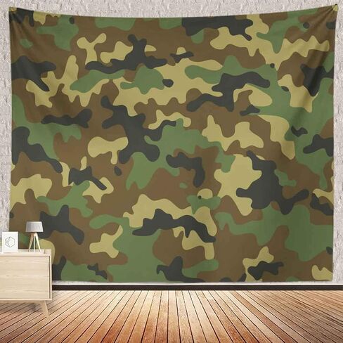 Military Beige Camouflage Camo Tapestry, Camouflage in Forest Color Hunter Green Army Uniform Pattern Wall Hangings Tapestry for Bedroom Living Room Office Dorm Man Cave Background(80x60 Inch) in Saudi Arabia