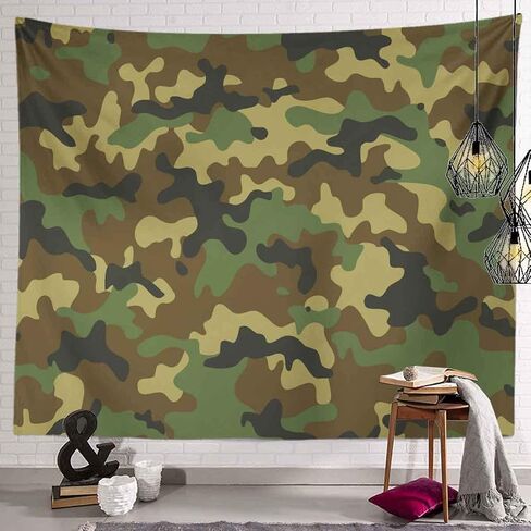 Military Beige Camouflage Camo Tapestry, Camouflage in Forest Color Hunter Green Army Uniform Pattern Wall Hangings Tapestry for Bedroom Living Room Office Dorm Man Cave Background(80x60 Inch) in Saudi Arabia