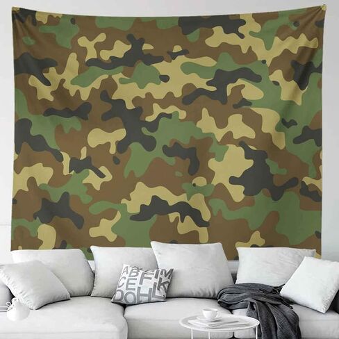 Military Beige Camouflage Camo Tapestry, Camouflage in Forest Color Hunter Green Army Uniform Pattern Wall Hangings Tapestry for Bedroom Living Room Office Dorm Man Cave Background(80x60 Inch) in Saudi Arabia