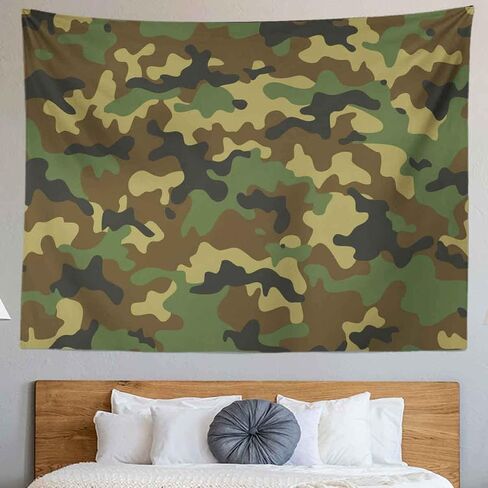 Military Beige Camouflage Camo Tapestry, Camouflage in Forest Color Hunter Green Army Uniform Pattern Wall Hangings Tapestry for Bedroom Living Room Office Dorm Man Cave Background(80x60 Inch) in Saudi Arabia